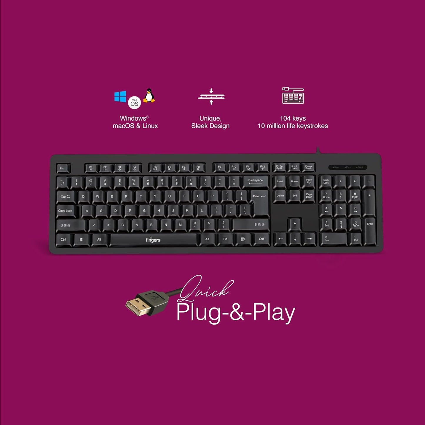 FINGERS FabClicks Multimedia USB Keyboard