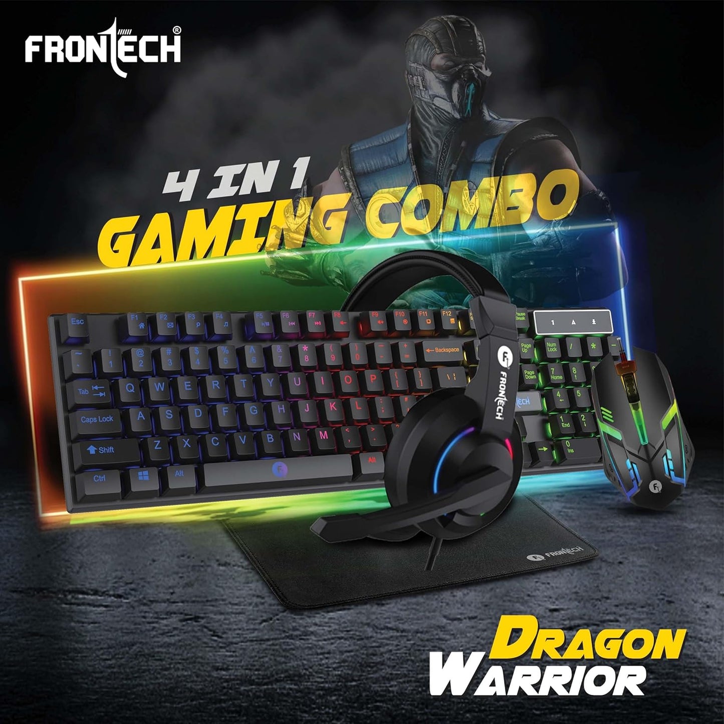 FRONTECH Dragon Warrior Gaming 4 in 1 Gaming Combo Set (KB-0038, Black)